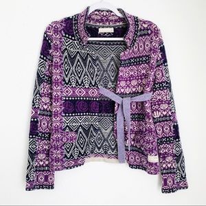 Odd Molly Purple & Gray Print Sweater Cardigan S